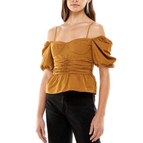 Wayf M Shirt Convertible Neck Bustier Top Gold Multi Wear Emma Rose Blouse NEW - Picture 2 of 7